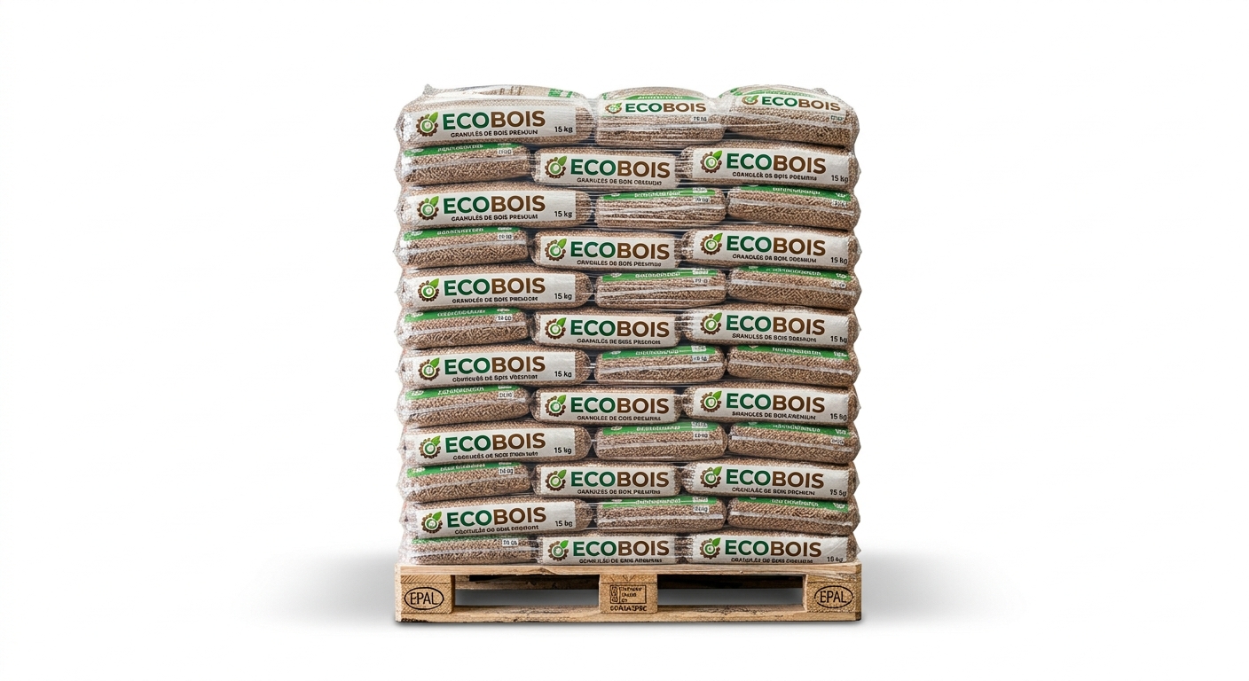 Palette mit 75 Säcken ECOBOIS Holzpellets – 15 kg